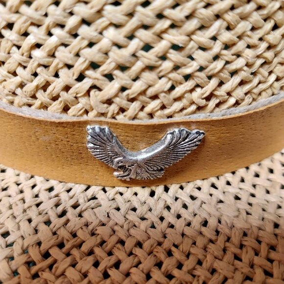 Coastal Cowgirl Hat Belt Sliver Eagle Details Summer Straw Head Diameter Size 22 - Picture 5 of 13